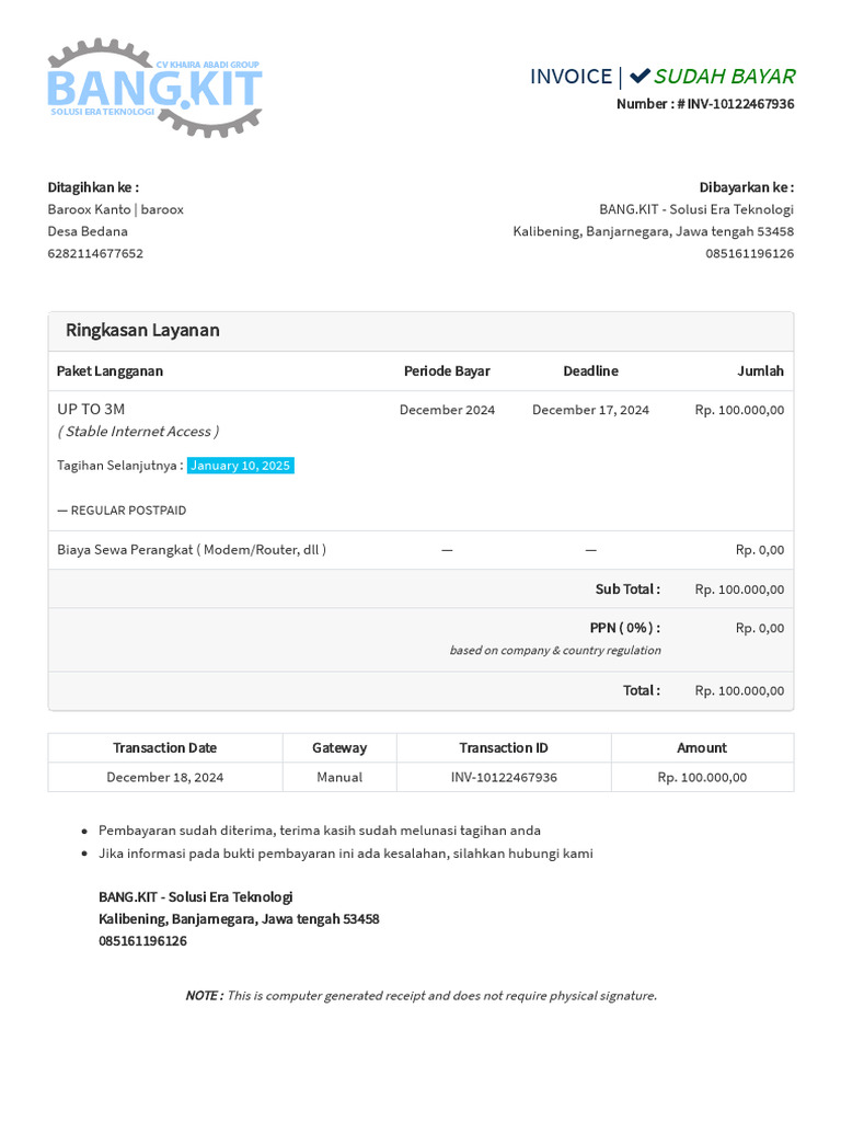 Invoice #INV-10122467936 Payment Confirmation | PDF