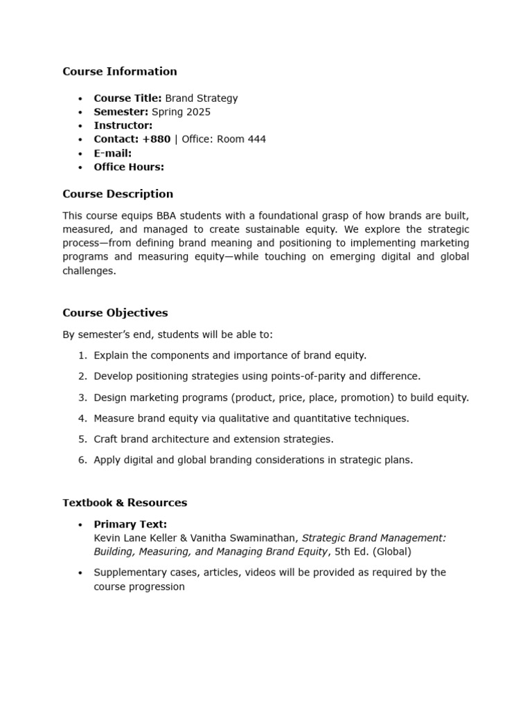 Brand Strategy Course Overview 2025 | PDF | Brand | Brand Management