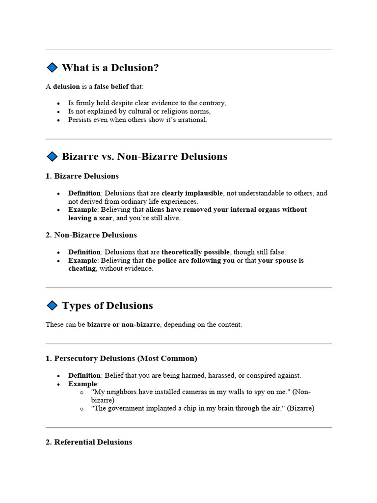 Understanding Delusions and Hallucinations | PDF | Hallucination | Delusion