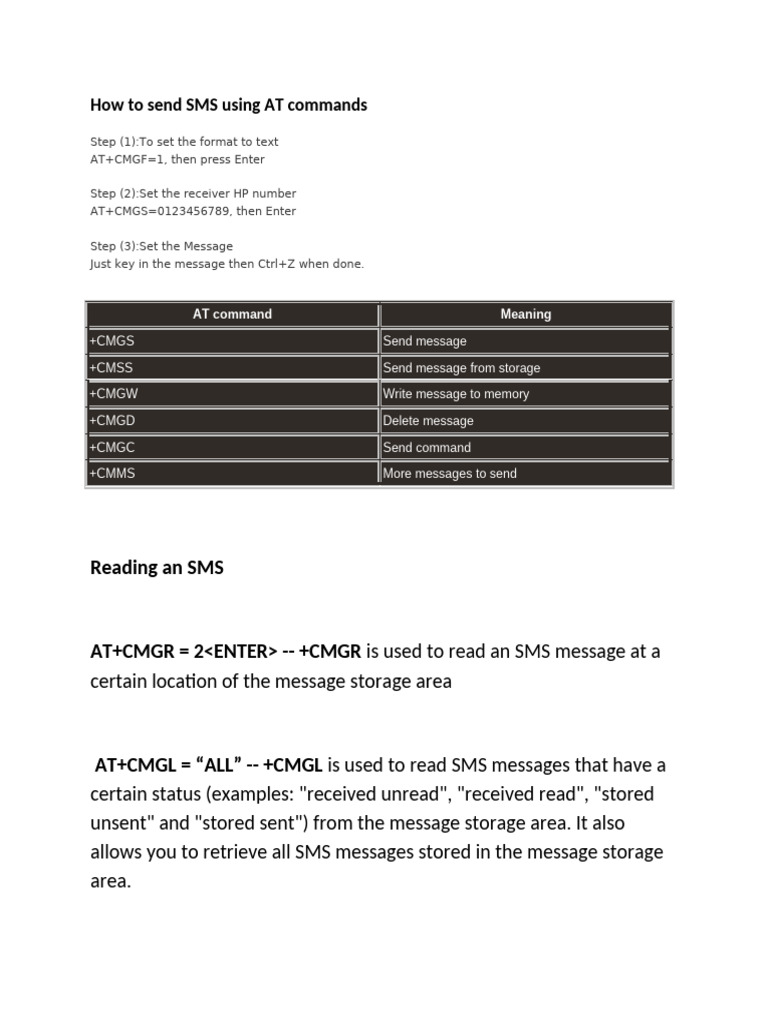 Sending SMS with AT Commands | PDF