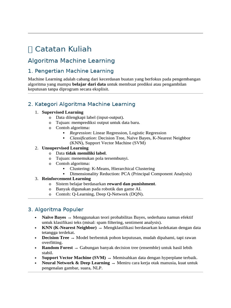 Algoritma Machine Learning: Panduan Lengkap | PDF