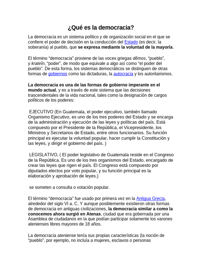 Tipos y características de la democracia | PDF | Democracia ...