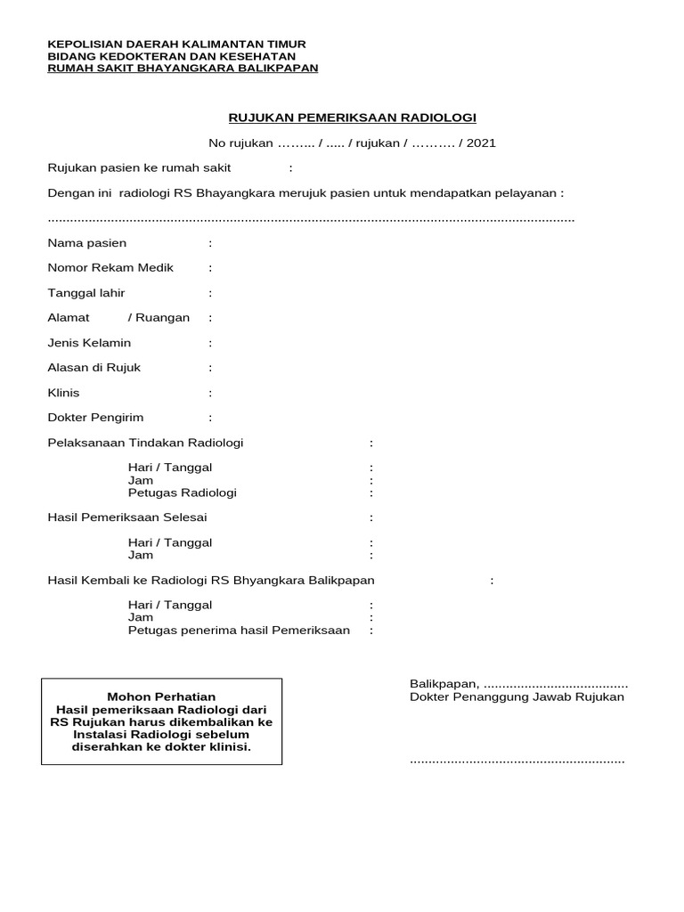 Rujukan Pemeriksaan Radiologi RS Bhayangkara | PDF