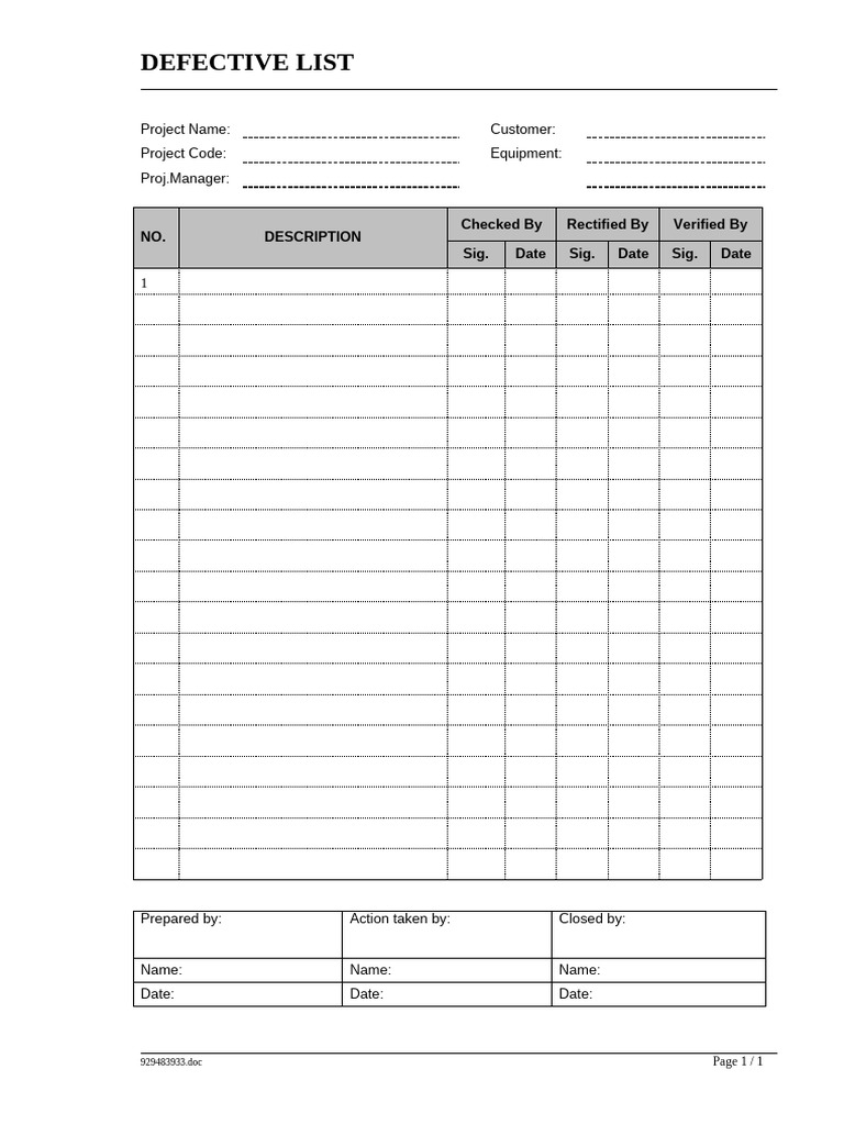 Defective Equipment Action Log | PDF