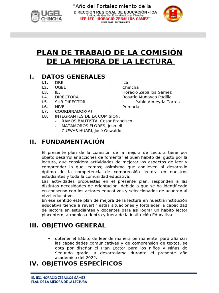 Plan de Mejora de la Lectura 2022 | PDF | Modificación de ...
