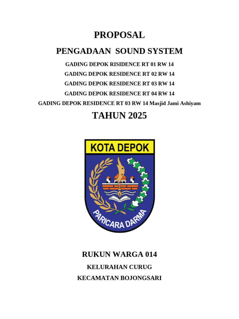 Proposal Pengadaan Sound System RW 014 | PDF