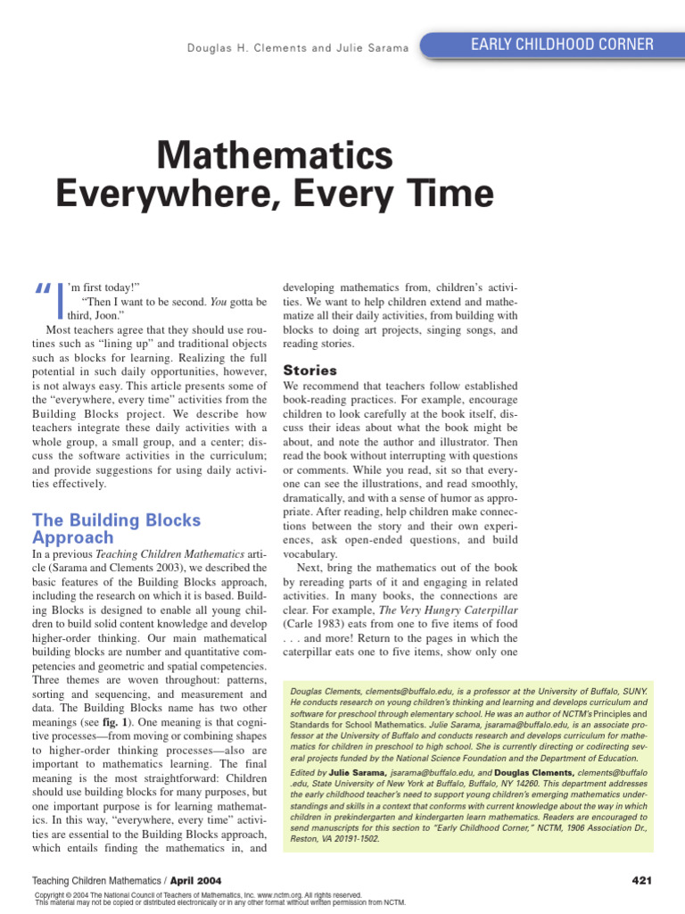Integrating Math in Daily Activities | PDF | National Council Of ...