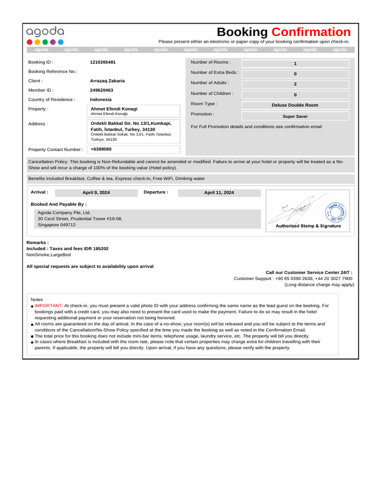 Confirmation For Booking ID # 1210265481 | PDF | Payments