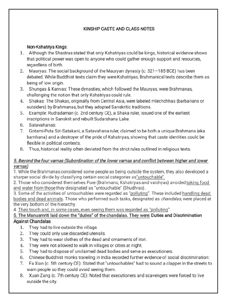 CH 3 Kinship Caste and Class-Notes | PDF