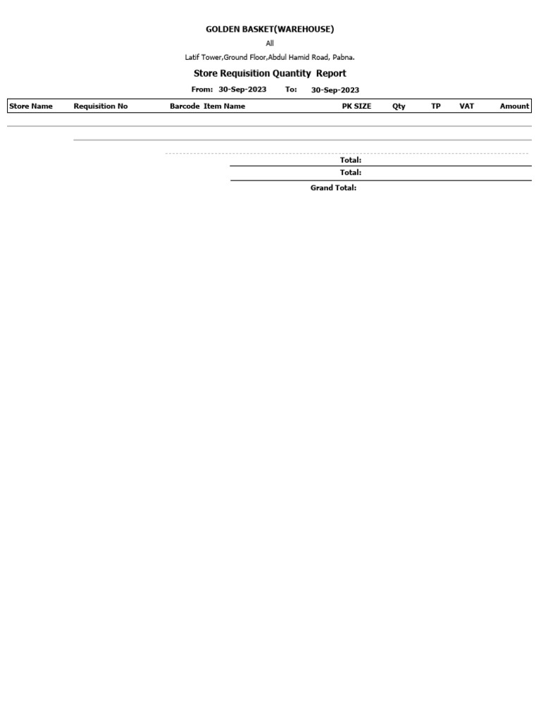 Store Requisition Quantity Report: Golden Basket (Warehouse) | PDF