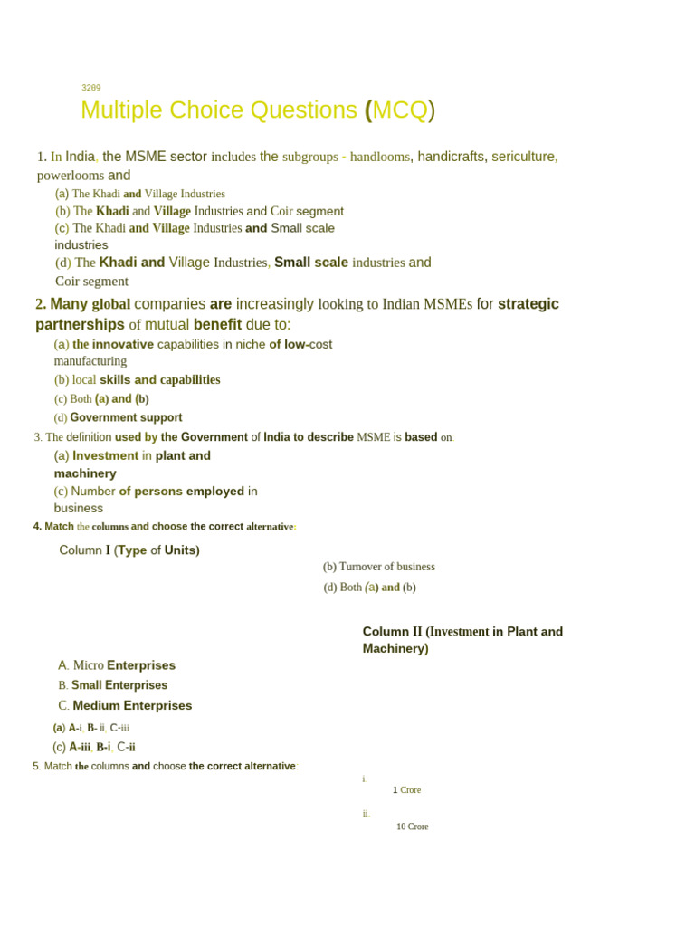 Indian MSME Sector MCQs Guide | PDF | Intellectual Property | Patent
