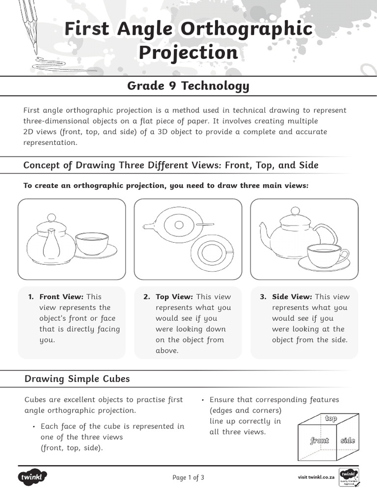 Grade 9 First Angle Orthographic Guide | PDF | Technical Drawing | Length