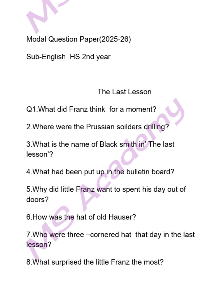 Modal Question Paper (2025-26) | PDF