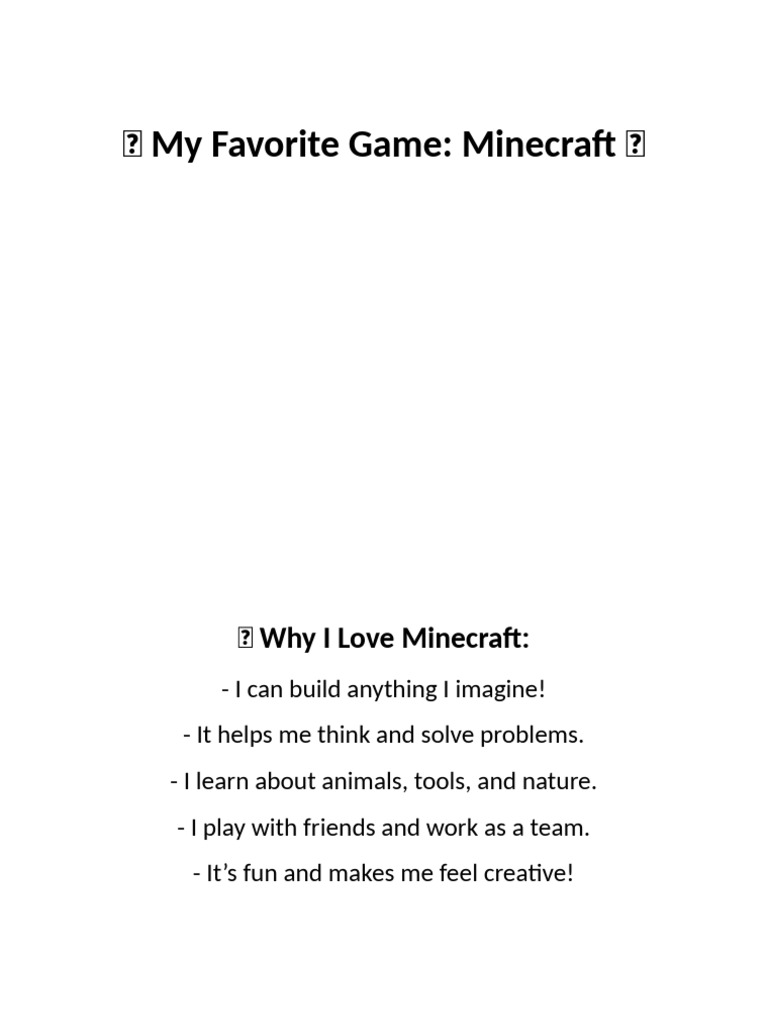 My Favorite Game Minecraft Grade2 With Rhyme | PDF