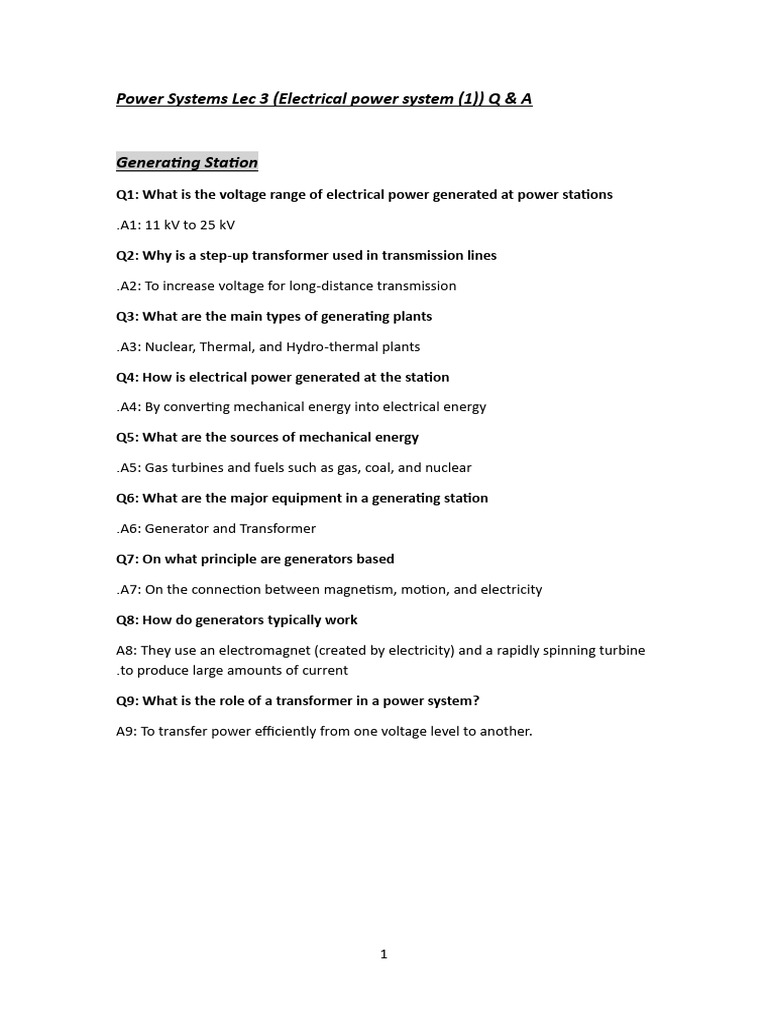 Power Systems Lec 3&4 - Q&A | PDF | Electric Power Transmission ...