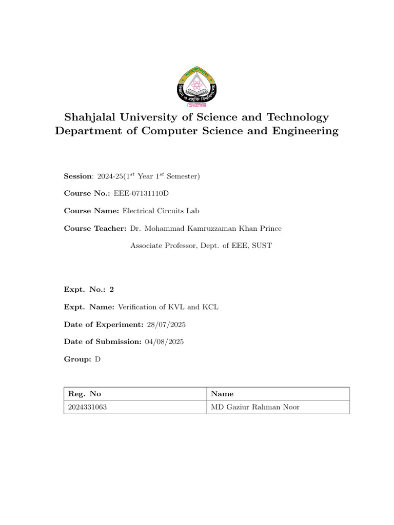 Lab 02 Verification Of Kvl And Kcl Pdf Voltage Resistor
