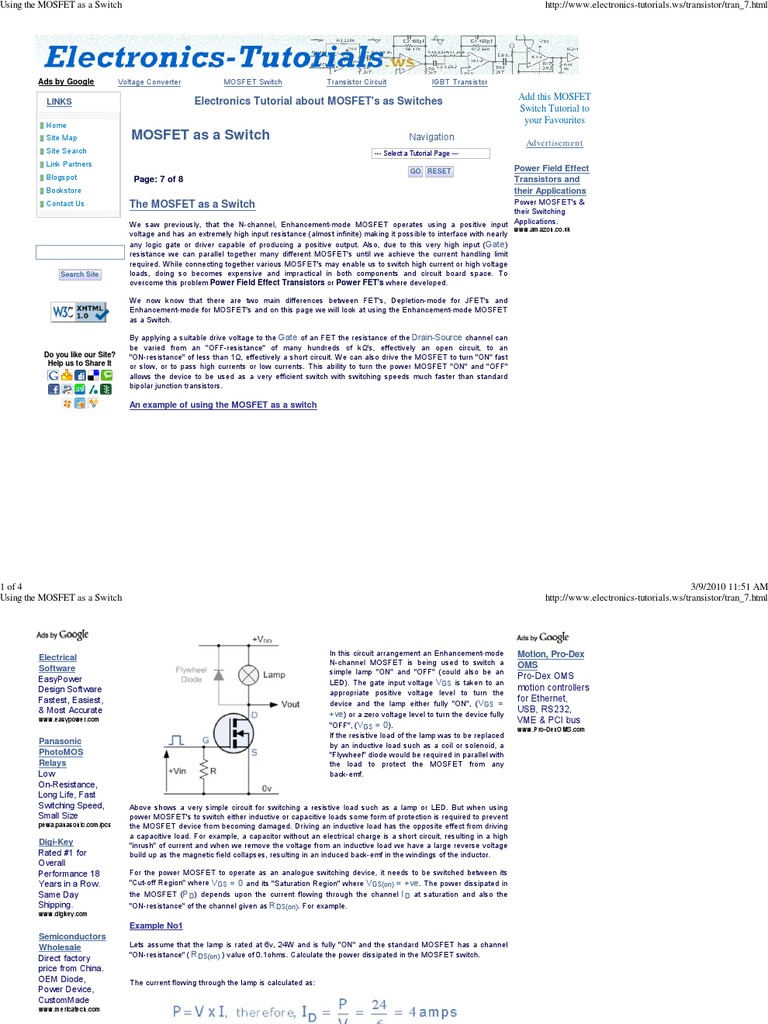 Using The MOSFET As A Switch | PDF | Field Effect Transistor | Mosfet