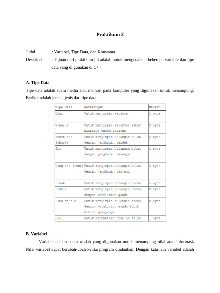 Variabel dan Tipe Data di C++ | PDF