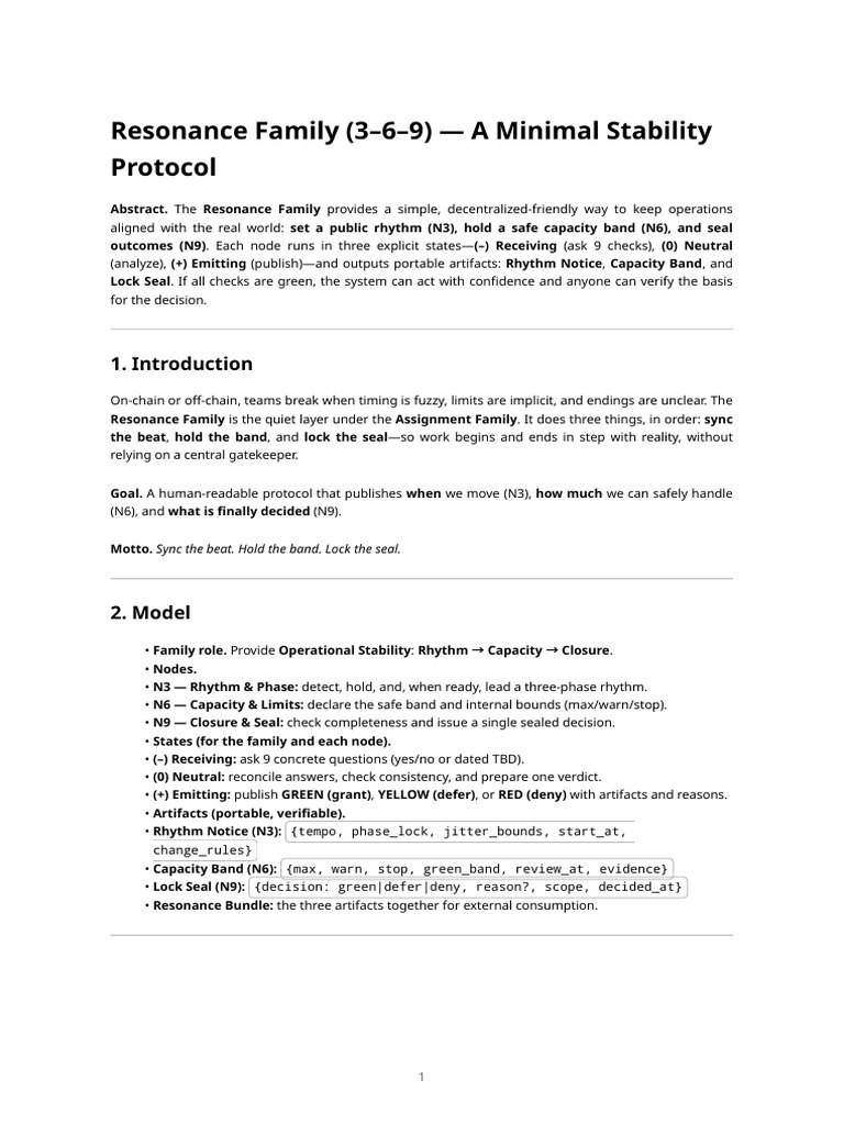 Resonance Family (3-6-9) - White Paper V1 | PDF