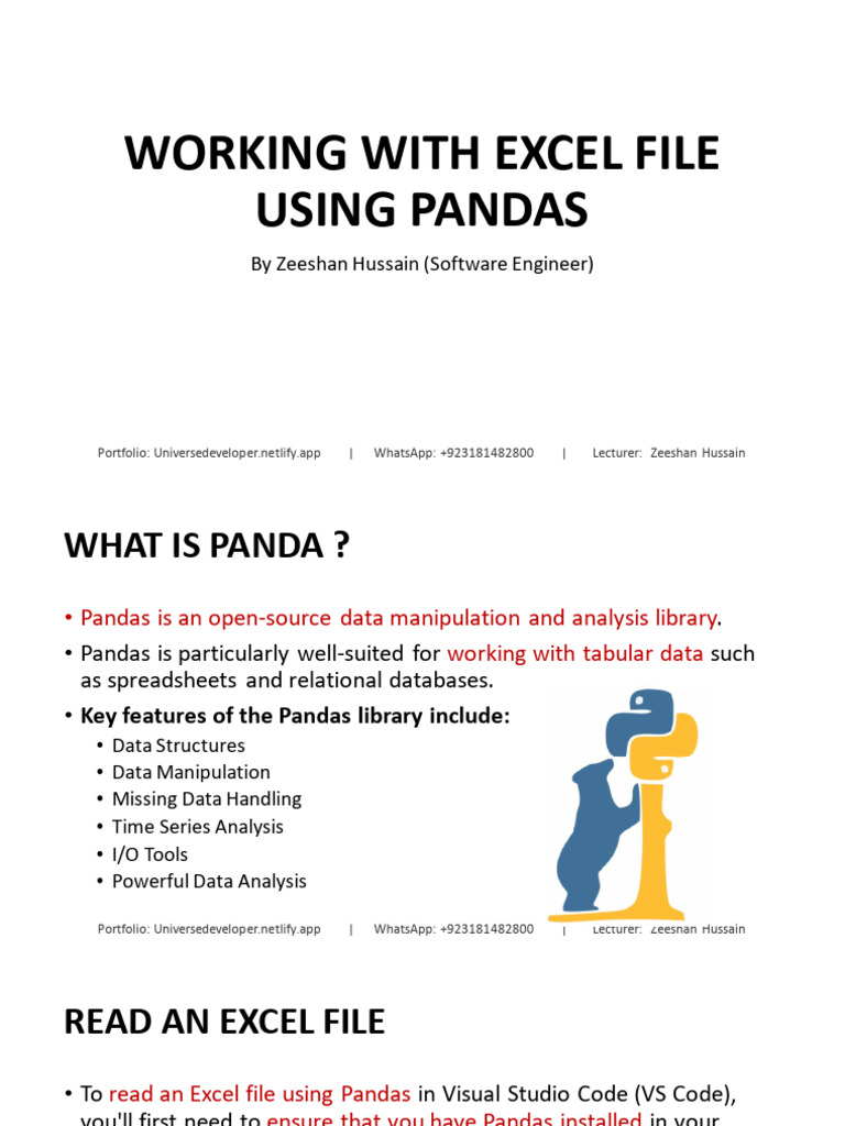 Excel Data Manipulation with Pandas | PDF | Microsoft Excel | Python ...