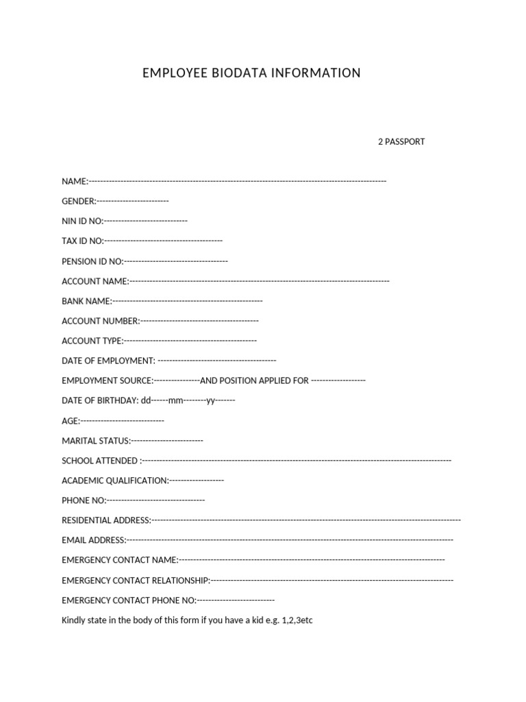 Employee Biodata Form Template | PDF