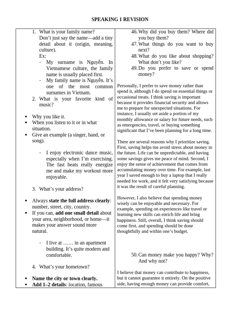 HOME ASSIGNMENT FOR SPEAKING 1 FROM UNIT 1-9 New | PDF | Pet | Family