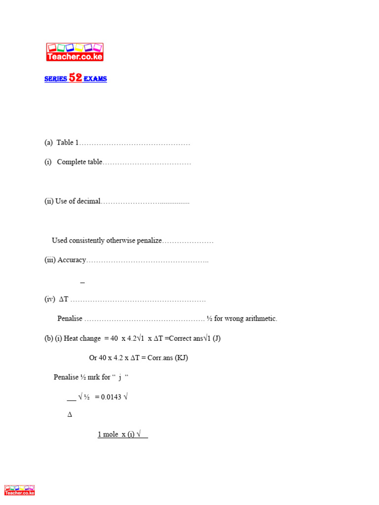 Chemistry Practical Marking Scheme | PDF | Chemistry