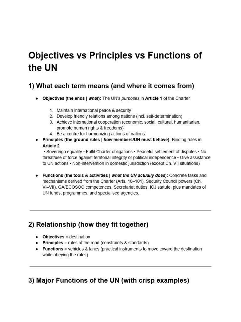 UN Objectives, Principles, and Functions | PDF | United Nations ...
