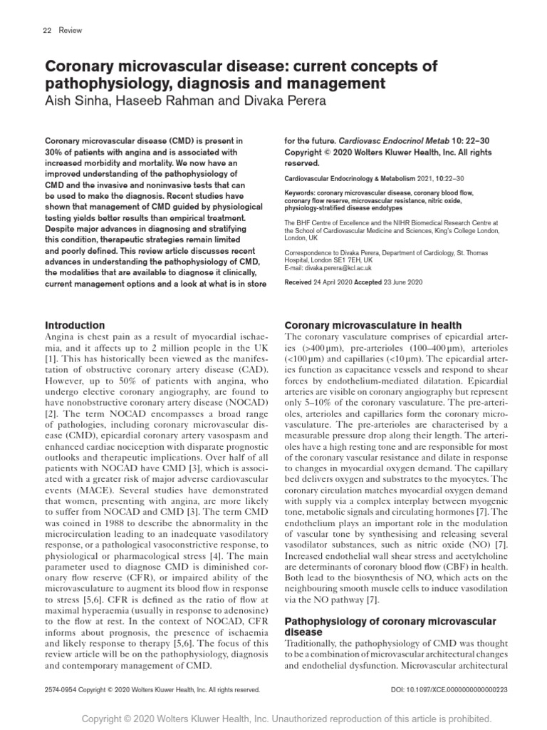 Coronary Microvascular Disease Insights | PDF | Coronary Artery Disease ...