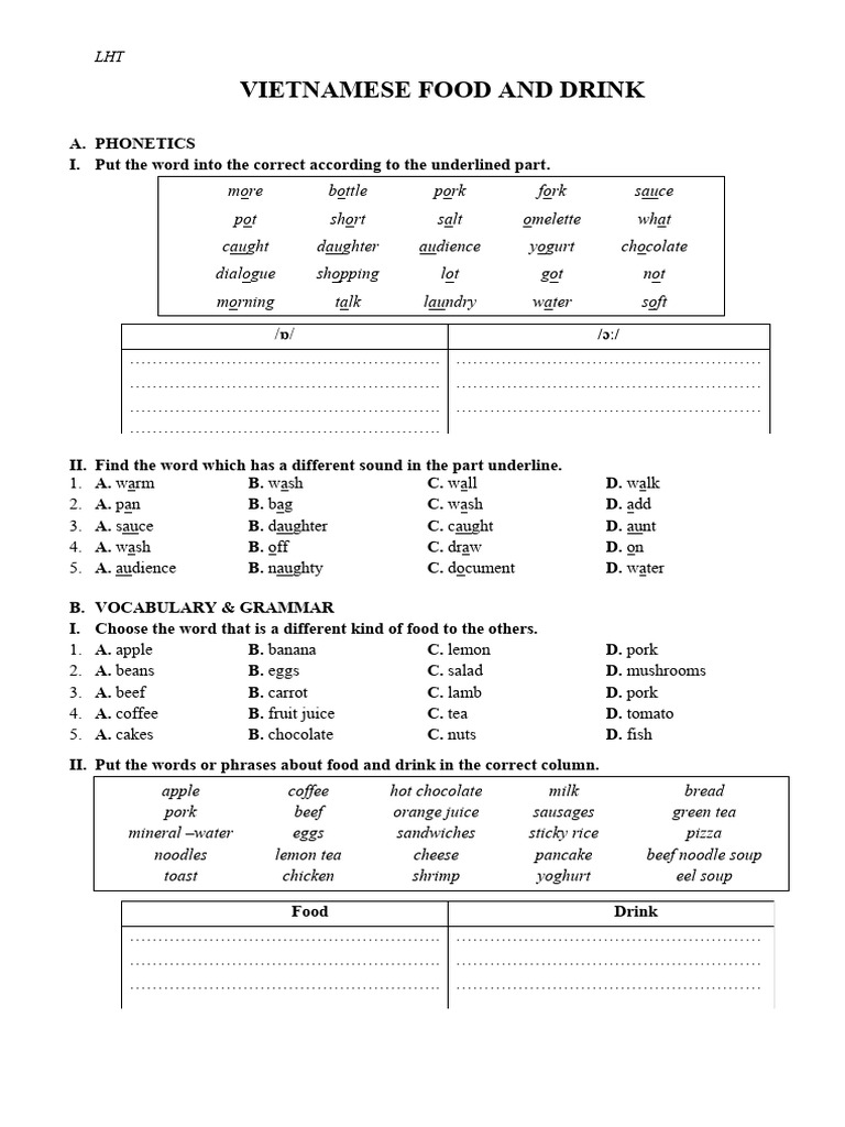 Vietnamese Food Phonetics and Vocabulary Guide | PDF | Lunch | Meal