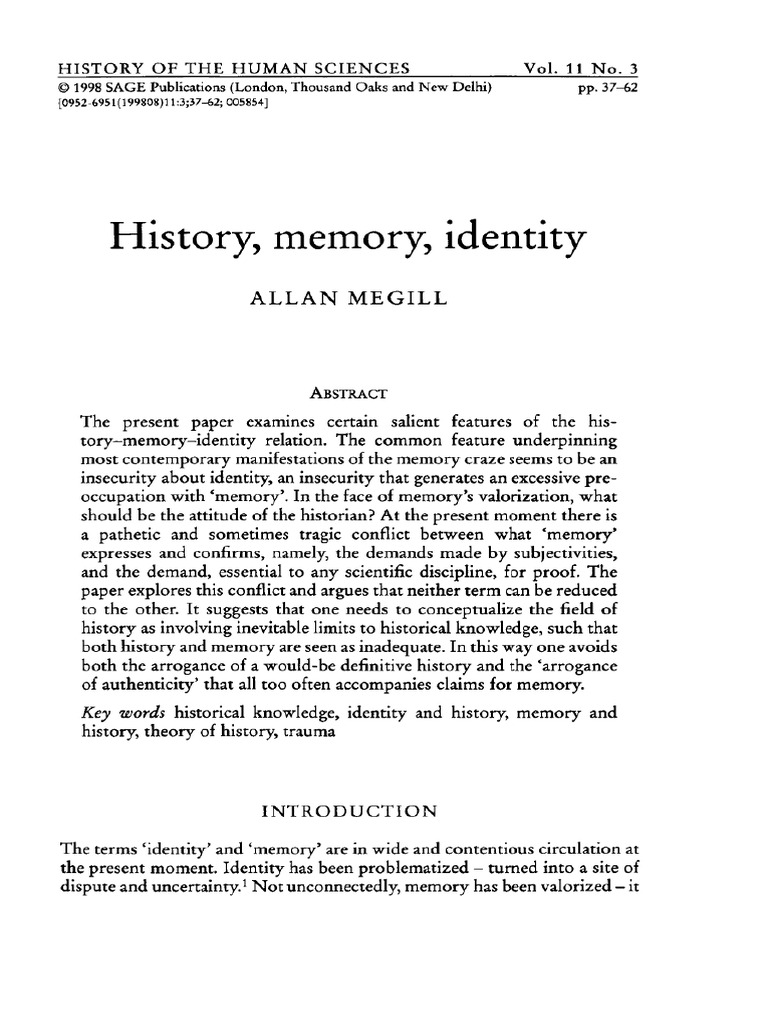 History, Memory, and Identity Dynamics | PDF | Primary Sources | Memory