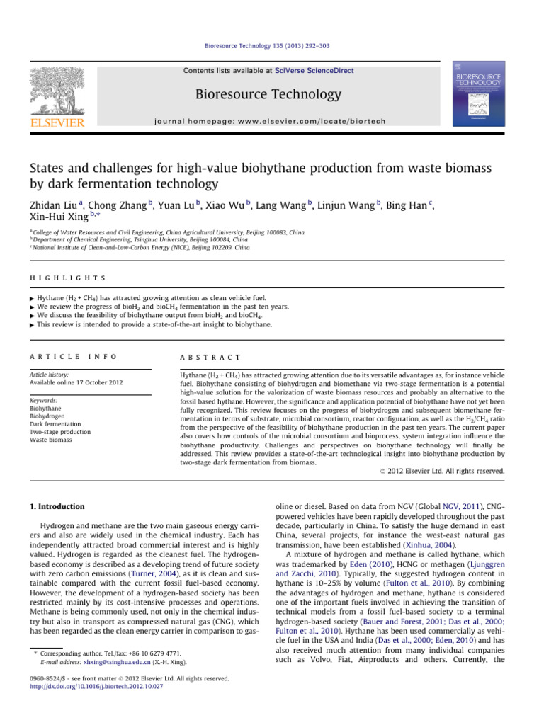 Biohythane Production from Waste Biomass | PDF | Combustion | Anaerobic ...