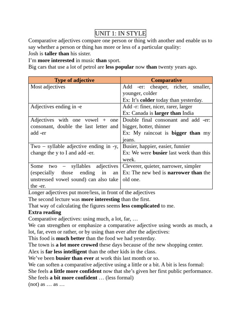 Comparative and Superlative Exercises | PDF | Workweek And Weekend ...