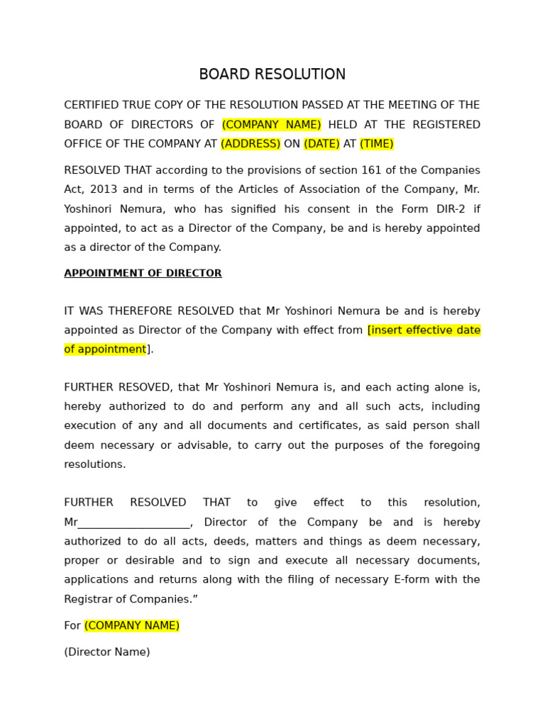 Board Resolution | PDF