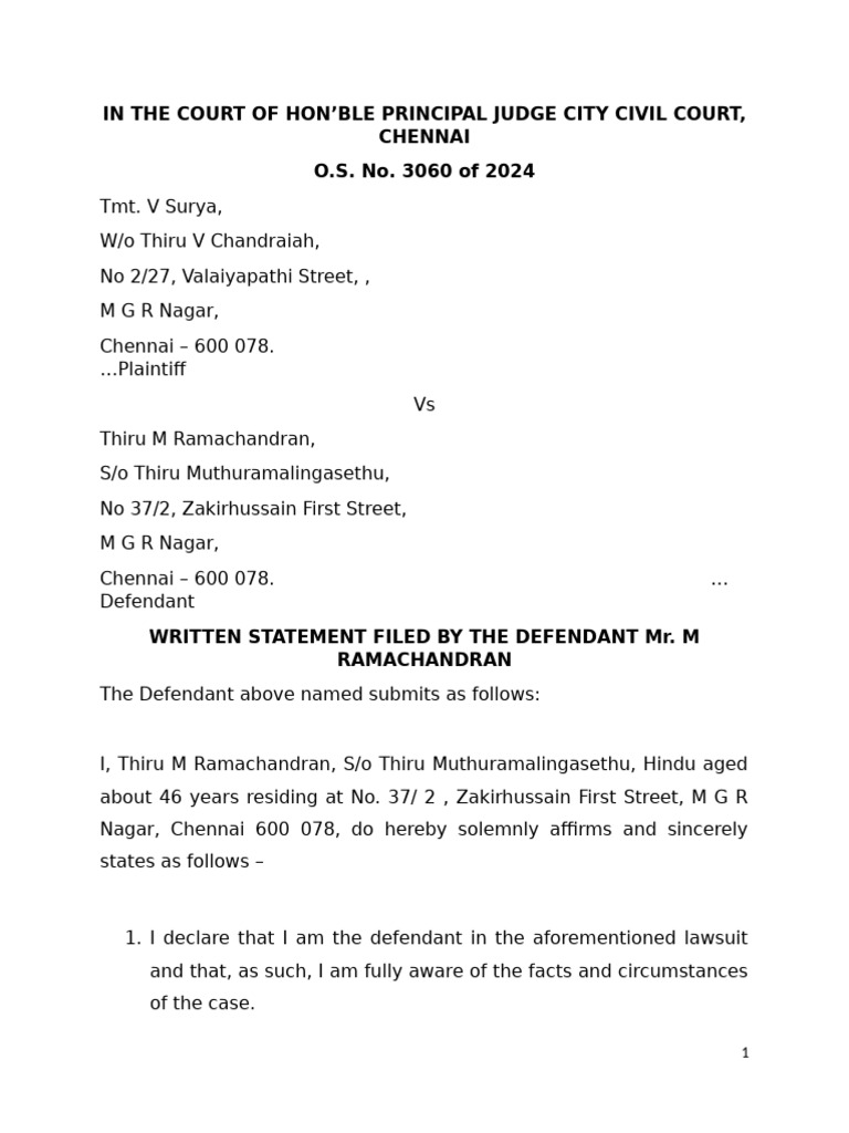 Defendant's Written Statement in O.S. No. 3060 | PDF | Lawsuit | Interest