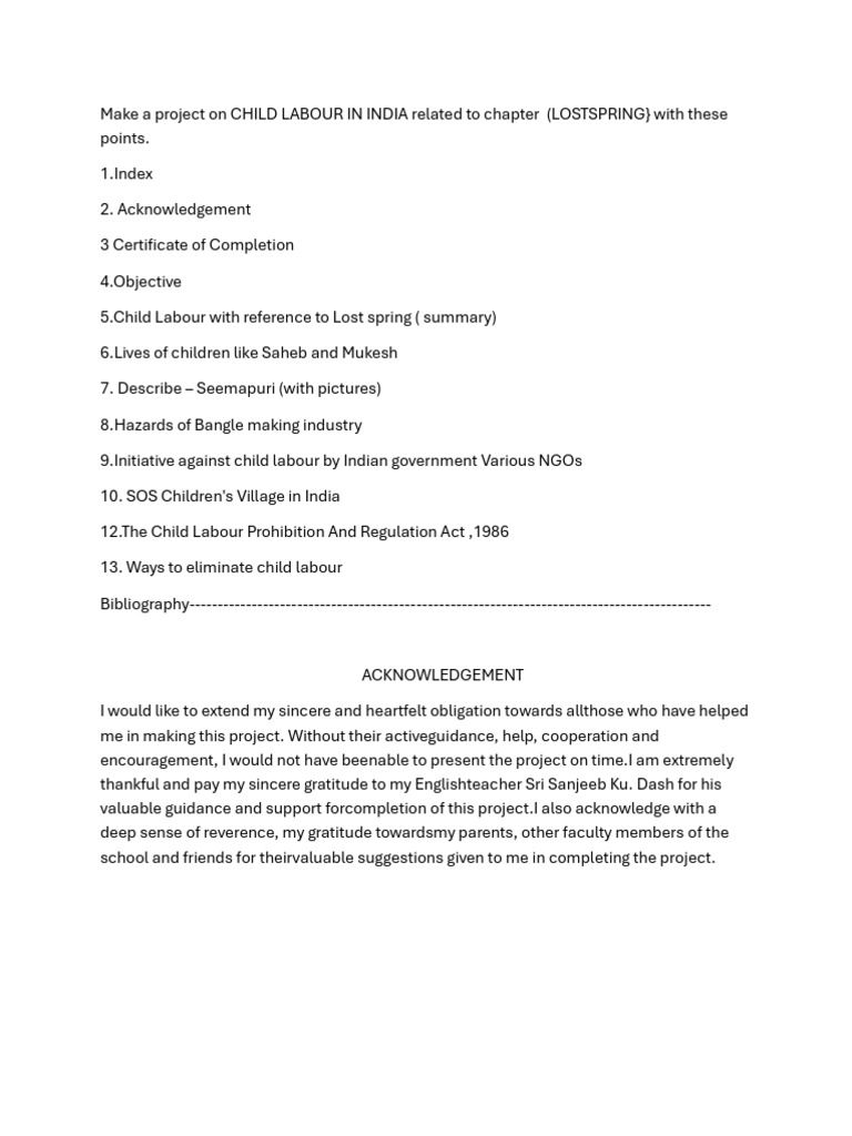 Child Labour in India: A Project Overview | PDF