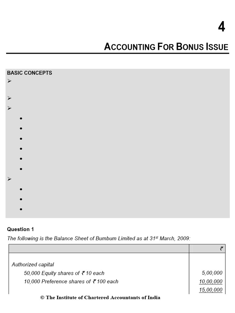 Accounting for Bonus Issues Explained | PDF | Equity (Finance ...