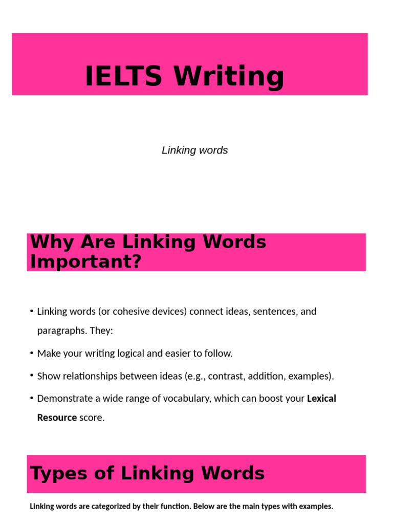 Essential Linking Words for IELTS Writing | PDF | Sentence (Linguistics ...