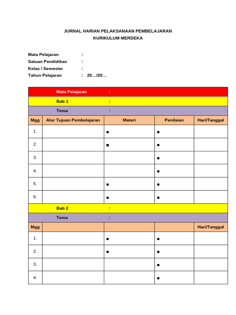 Jurnal Harian Pembelajaran Kurikulum Merdeka | PDF