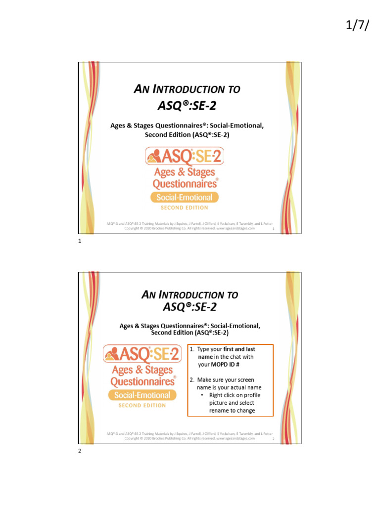 ASQ:SE-2 Overview and Training Guide | PDF | Human Life Stages ...
