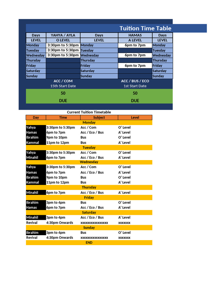 Tuition Time Table Another Update | PDF
