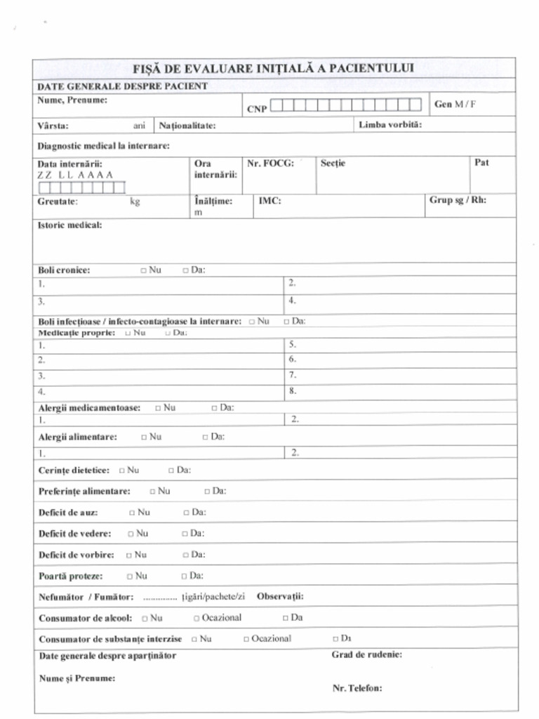 Fisa Evaluare Initiala Si Finala Pacienti | PDF