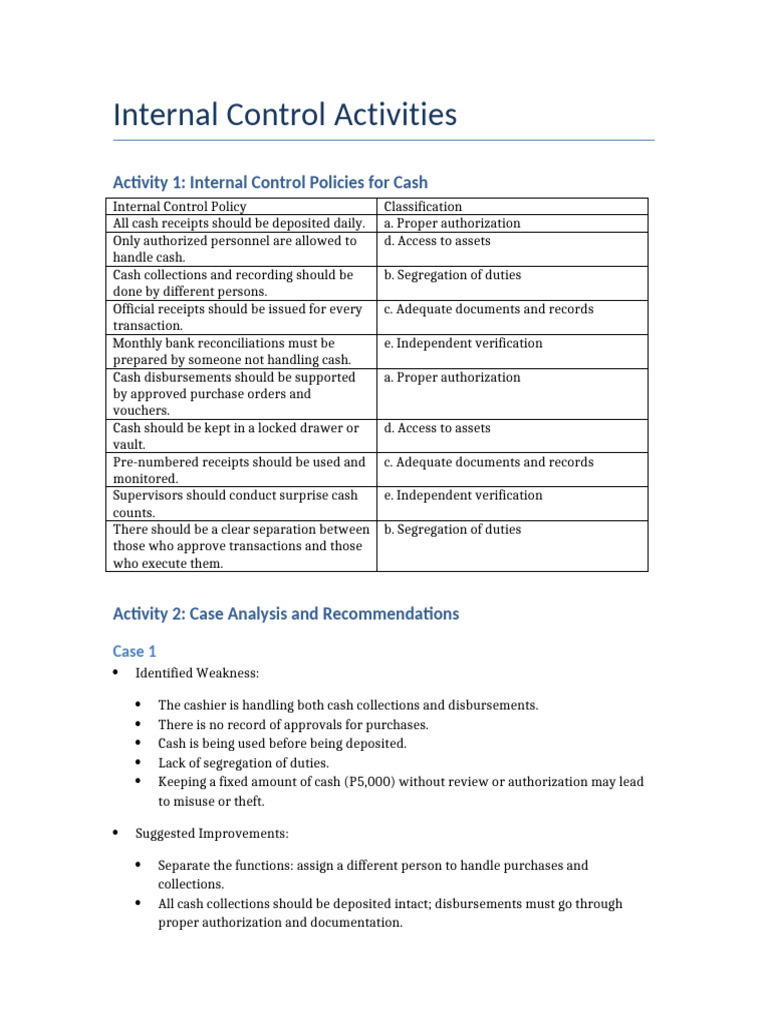 Internal Control Policies for Cash Management | PDF | Cash | Cashier