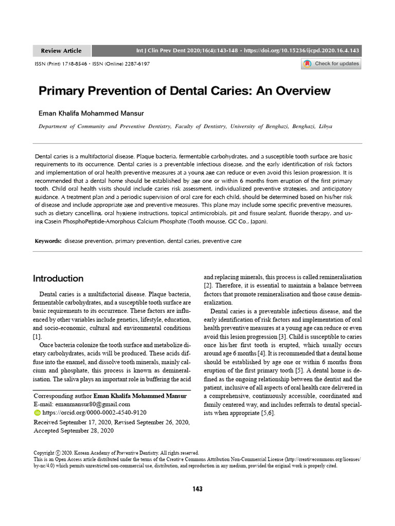 Overview of Dental Caries Prevention | PDF | Human Tooth | Oral Hygiene