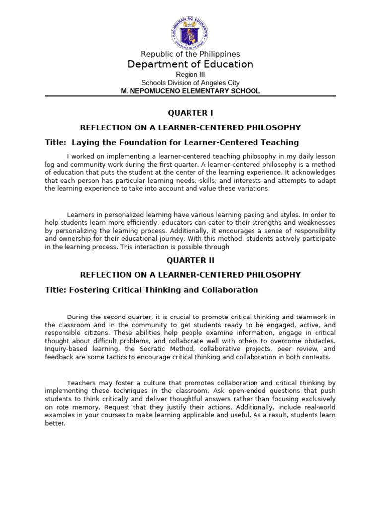Learner-Centered Teaching Reflections | PDF | Learning | Critical Thinking