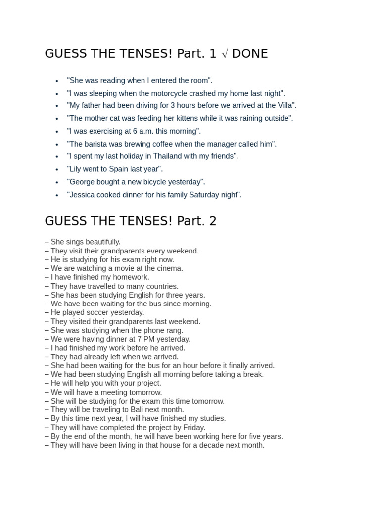 Mastering English Tenses: Exercises | PDF