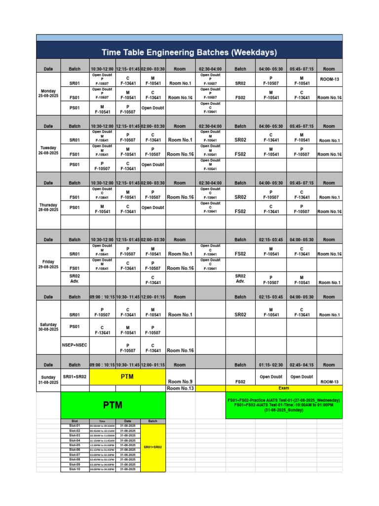 Weekday Engineering Batch Schedule | PDF
