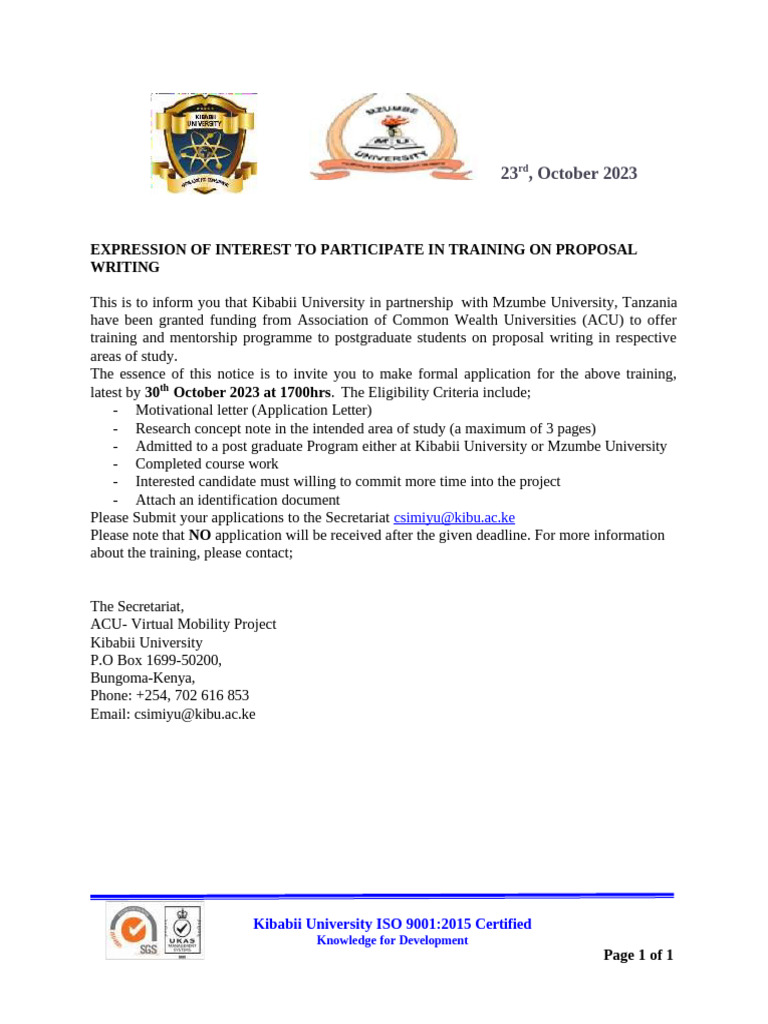Proposal Writing Training at Kibabii University | PDF