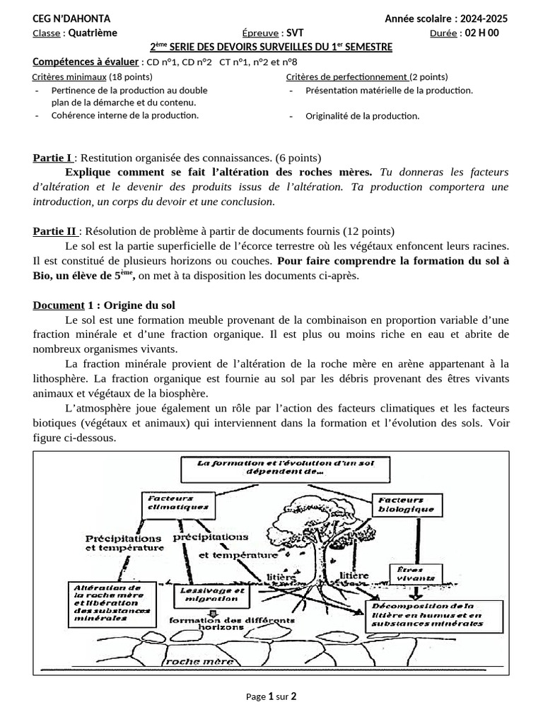 Devoir SVT : Formation et évolution des sols | PDF | Sol (pédologie ...