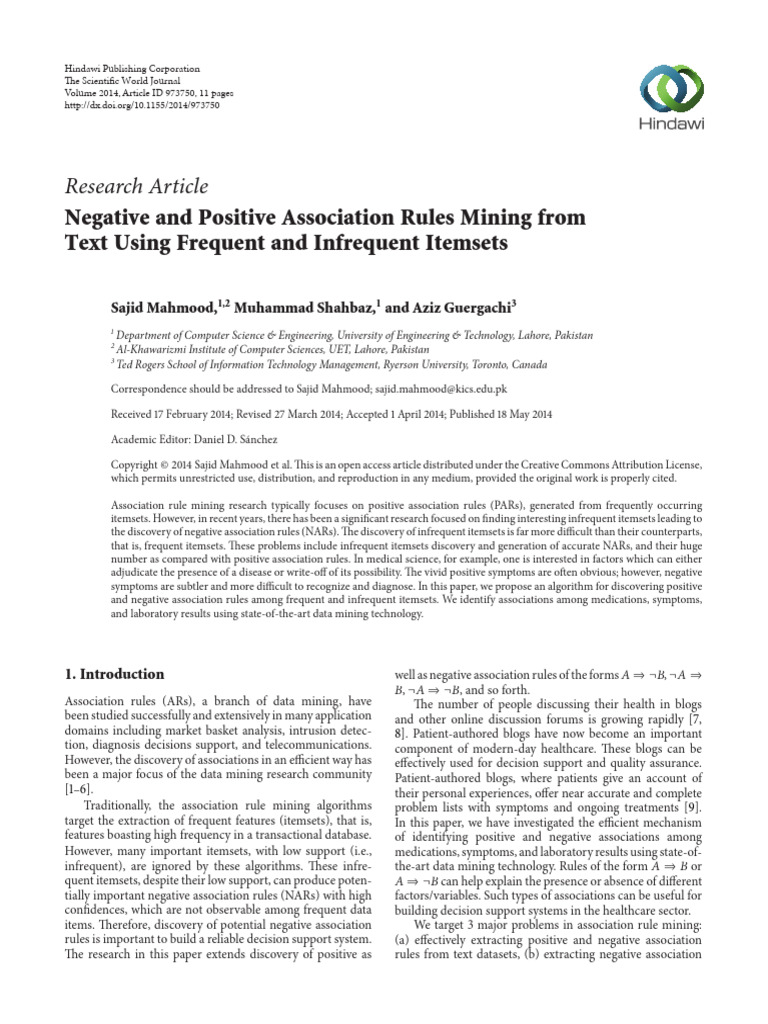 Negative and Positive Association Rules Mining From Text Using Frequent ...